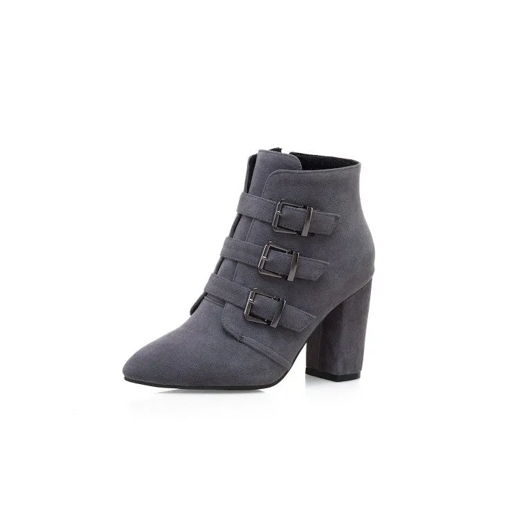 Women's Suede Buckle High Heel Short Boots