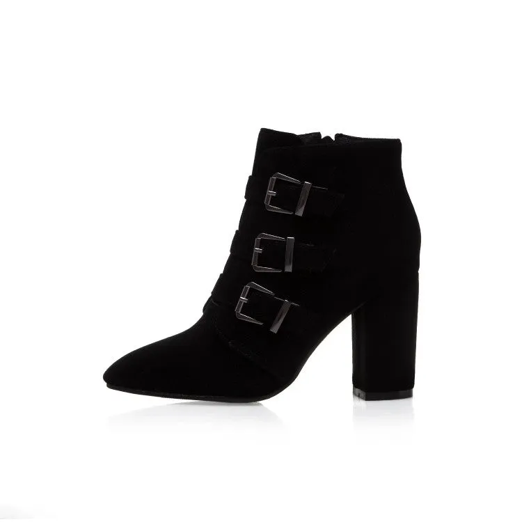 Women's Suede Buckle High Heel Short Boots