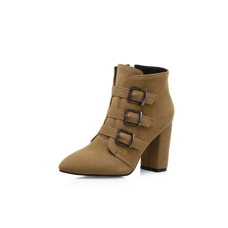 Women's Suede Buckle High Heel Short Boots