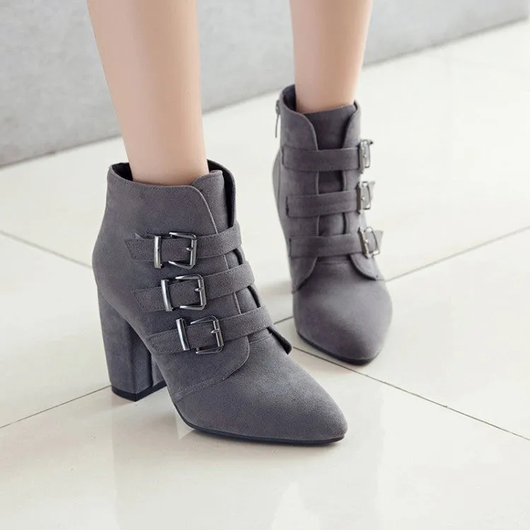 Women's Suede Buckle High Heel Short Boots