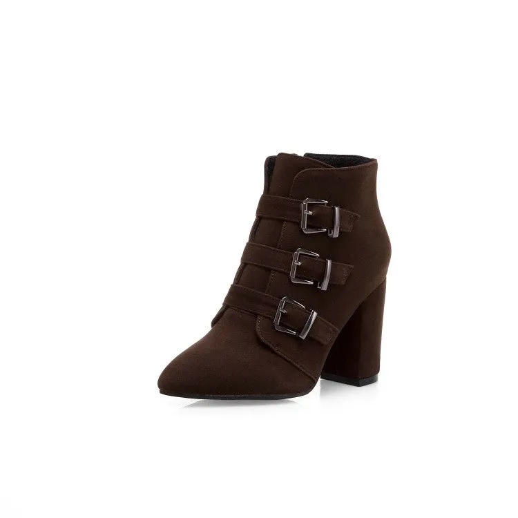 Women's Suede Buckle High Heel Short Boots