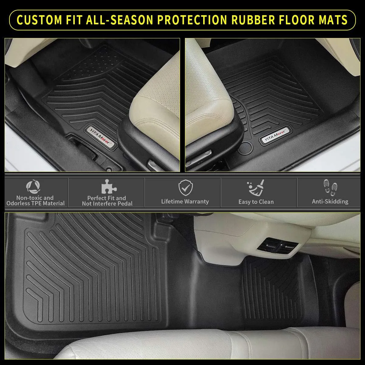 YITAMOTOR® Floor Mats For 2018-2023 Toyota Tacoma, 1st & 2nd Row All Weather Protection, Black