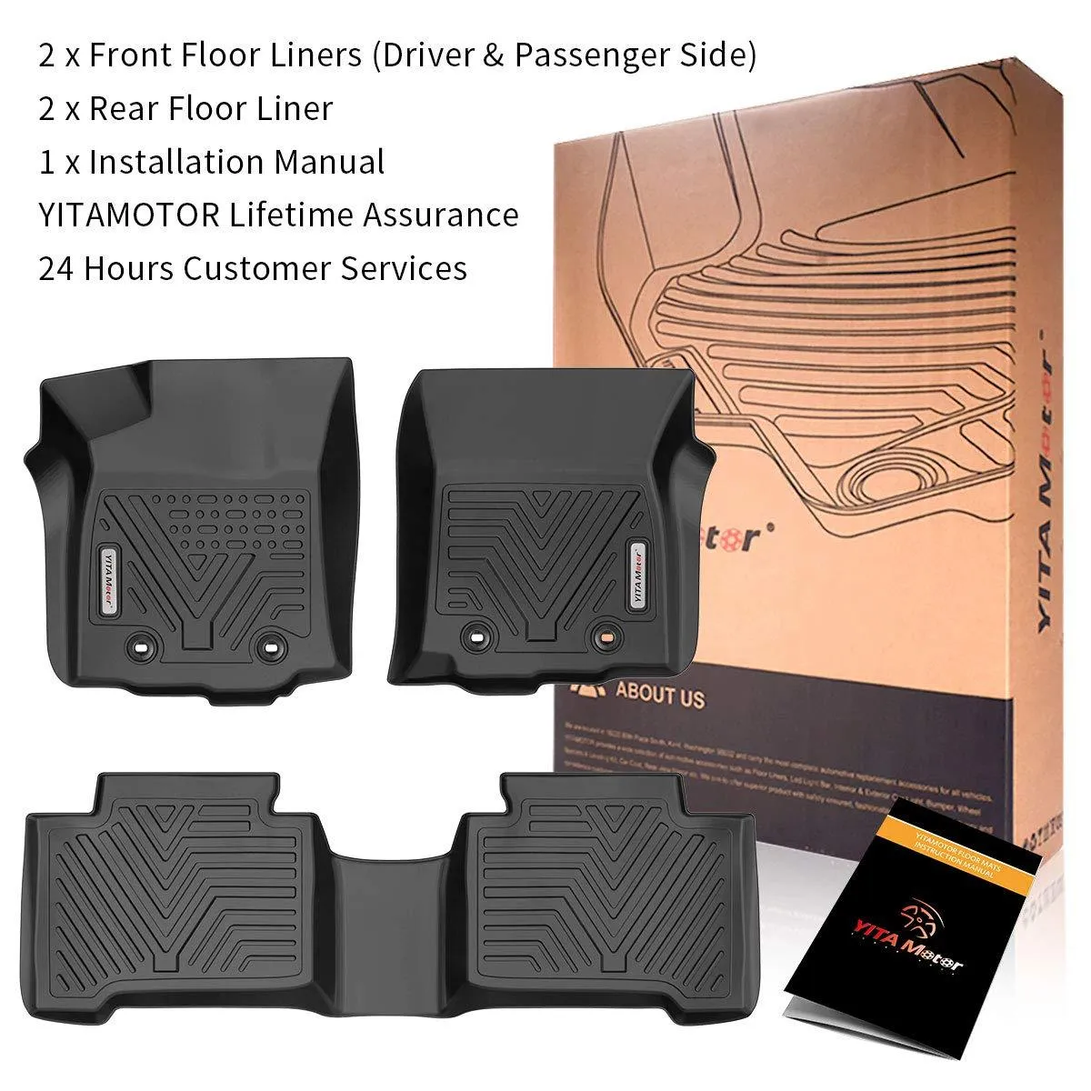 YITAMOTOR® Floor Mats For 2018-2023 Toyota Tacoma, 1st & 2nd Row All Weather Protection, Black